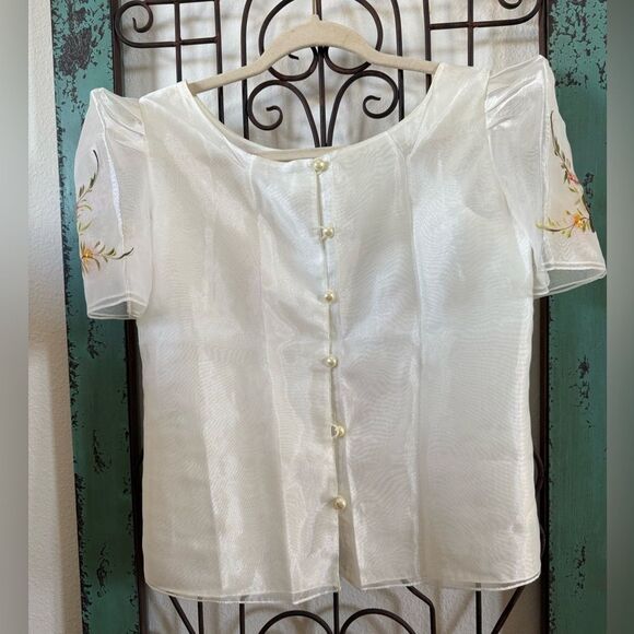 Raffaella Vintage Hand-Painted Floral Sheer Blouse size M - Picture 6 of 6